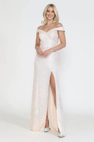 PR8722 Off the Shoulder Glamorous Sequin Gown