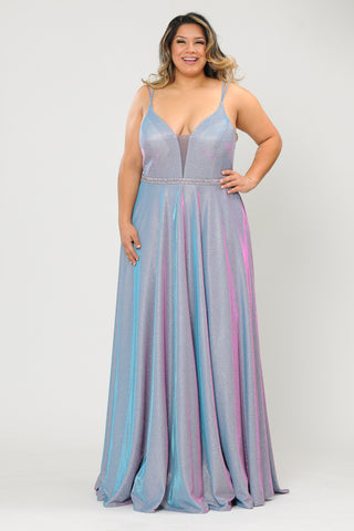 PCW1048 Iridescent Glitter Knit A-line Gown