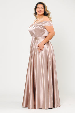 PCW1058 Off the Shoulder Aline Shiny Satin Gown