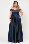 PCW1058 Off the Shoulder Aline Shiny Satin Gown